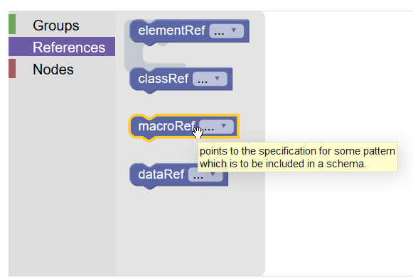 Figure 31. Selecting a macro for the content model of the <animalName> element in Roma.